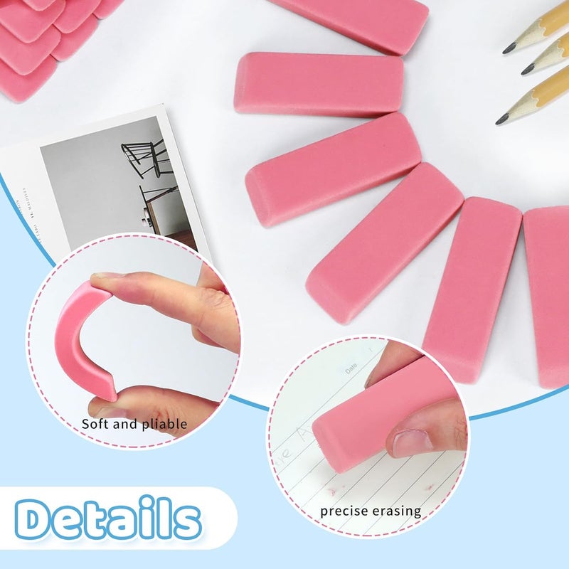 PRALB 144 Pack Pink Erasers Bulk Erasers for Art, School, and Office Use, Classroom - Image 4